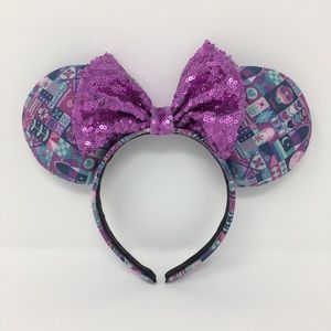 Minnie Mouse Ears with It’s a Small World print